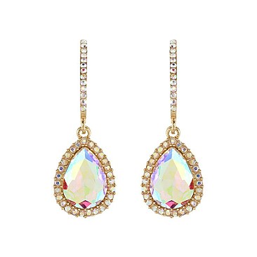 FASHIONABLE DANGLY TEARDROP GEM W/ RHINESTONE EARRING SLEQ184