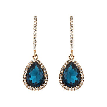 FASHIONABLE DANGLY TEARDROP GEM W/ RHINESTONE EARRING SLEQ184