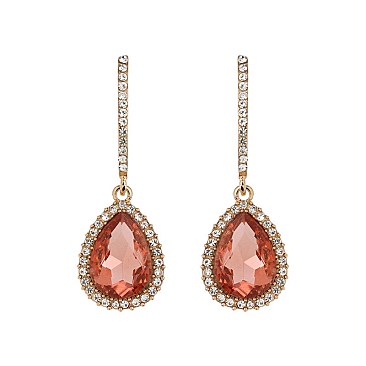 FASHIONABLE DANGLY TEARDROP GEM W/ RHINESTONE EARRING SLEQ184