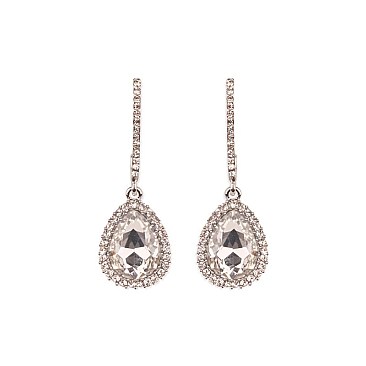 FASHIONABLE DANGLY TEARDROP GEM W/ RHINESTONE EARRING SLEQ184