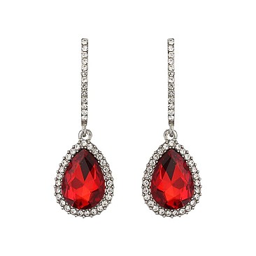 FASHIONABLE DANGLY TEARDROP GEM W/ RHINESTONE EARRING SLEQ184