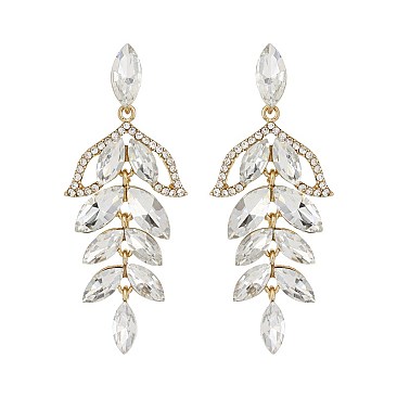 Fashionable Dangly Leaf Marquise Gem Cluster Earrings SLEQ202