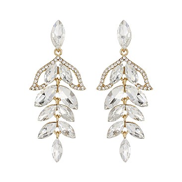 Fashionable Dangly Leaf Marquise Gem Cluster Earrings SLEQ202