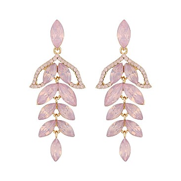Fashionable Dangly Leaf Marquise Gem Cluster Earrings SLEQ202