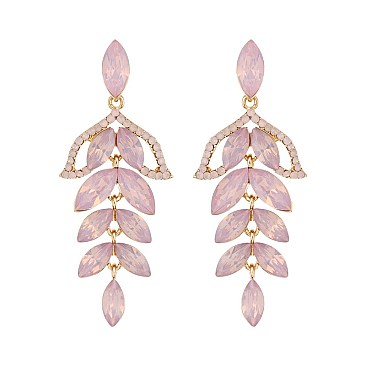 Fashionable Dangly Leaf Marquise Gem Cluster Earrings SLEQ202