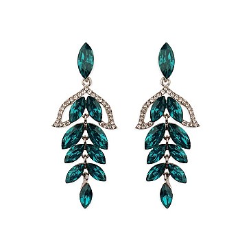 Fashionable Dangly Leaf Marquise Gem Cluster Earrings SLEQ202