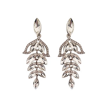 Fashionable Dangly Leaf Marquise Gem Cluster Earrings SLEQ202