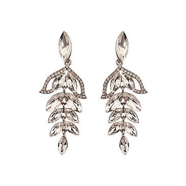 Fashionable Dangly Leaf Marquise Gem Cluster Earrings SLEQ202