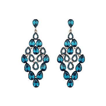 Fashionable Dangly Multi Teardrop Gem Cluster Earrings SLEQ207