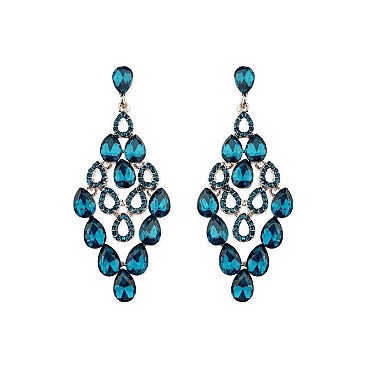 Fashionable Dangly Multi Teardrop Gem Cluster Earrings SLEQ207