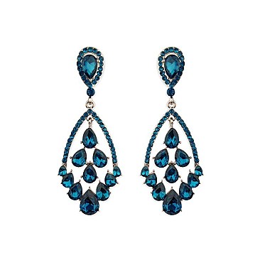 Teardrop Gem Cluster Dangly Earrings SLEQ209