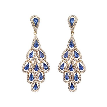 Fashionable Dangly Teardrop Gem Cluster Earrings SLEQ210