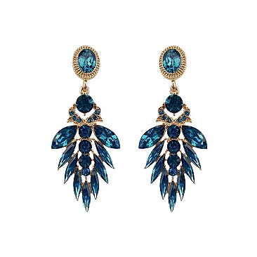 Fashionable Dangly Gem Cluster Leaf Earrings SLEQ214