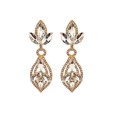 Fashionable Dangly Marquise Gem Cluster Leaf Earrings SLEQ215