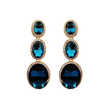 Fashionable Dangly 3 Drop Oval Gem Earrings SLEQ247