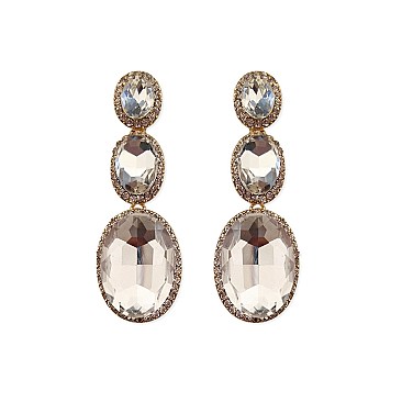 Fashionable Dangly 3 Drop Oval Gem Earrings SLEQ247