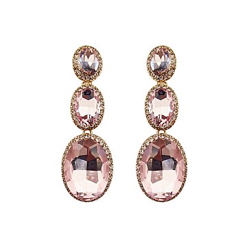 Fashionable Dangly 3 Drop Oval Gem Earrings SLEQ247