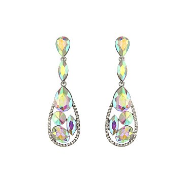 FASHIONABLE LONG POST RHINESTONE EARRING W/ GEMS SLEQ576