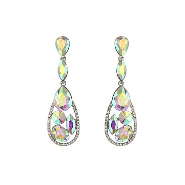 FASHIONABLE LONG POST RHINESTONE EARRING W/ GEMS SLEQ576