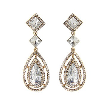 FASHIONABLE DOUBLE DROP RHINESTONE EARRINGS W/ GEMS SLEQ585