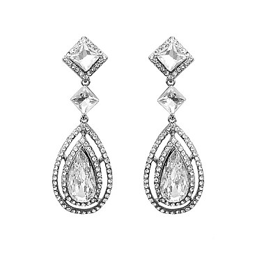 FASHIONABLE DOUBLE DROP RHINESTONE EARRINGS W/ GEMS SLEQ585