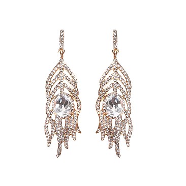 FASHIONABLE LONG STEM RHINESTONE EARRING W/ LARGE GEM SLEQ591