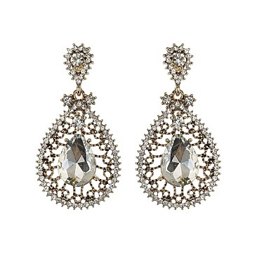 FASHIONABLE RHINESTONE EARRING W/ LARGE GEM IN CENTER SLEQ610