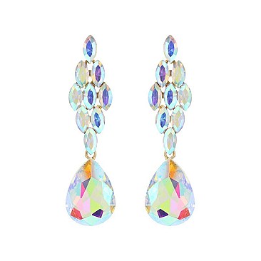 FASHIONABLE GLAM DANGLE GLASS W/ STONE POST EARRING SLEQ627