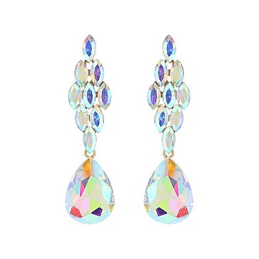 FASHIONABLE GLAM DANGLE GLASS W/ STONE POST EARRING SLEQ627