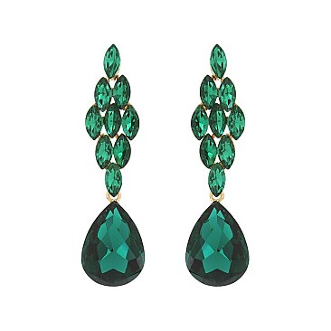 FASHIONABLE GLAM DANGLE GLASS W/ STONE POST EARRING SLEQ627