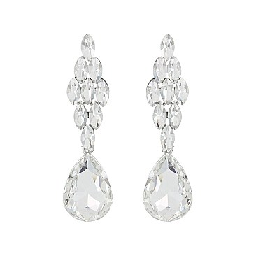 FASHIONABLE GLAM DANGLE GLASS W/ STONE POST EARRING SLEQ627