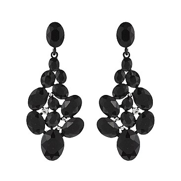 FASHIONABLE JEWELED CLUSTER POST METAL STONE EARRINGS SLEQ630