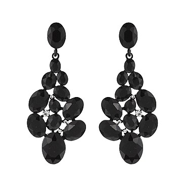 FASHIONABLE JEWELED CLUSTER POST METAL STONE EARRINGS SLEQ630