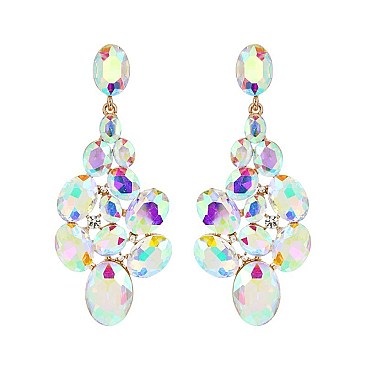 FASHIONABLE JEWELED CLUSTER POST METAL STONE EARRINGS SLEQ630