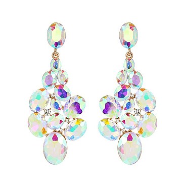 FASHIONABLE JEWELED CLUSTER POST METAL STONE EARRINGS SLEQ630