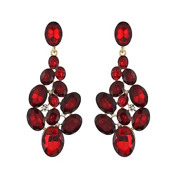 FASHIONABLE JEWELED CLUSTER POST METAL STONE EARRINGS SLEQ630