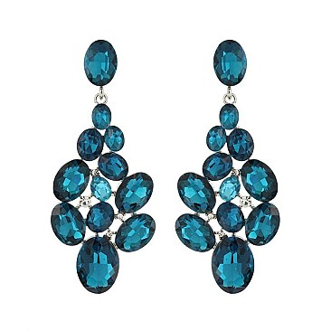 FASHIONABLE JEWELED CLUSTER POST METAL STONE EARRINGS SLEQ630