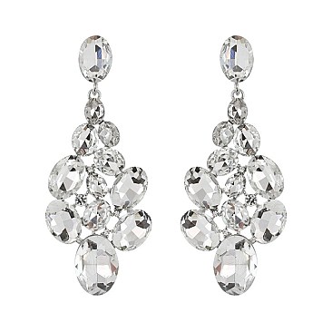 FASHIONABLE JEWELED CLUSTER POST METAL STONE EARRINGS SLEQ630
