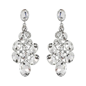 FASHIONABLE JEWELED CLUSTER POST METAL STONE EARRINGS SLEQ630