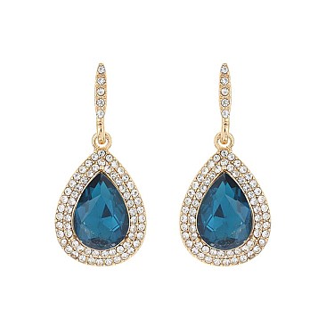 FASHIONABLE HALO TEARDROP GLASS W/ STONE POST EARRING SLEQ634