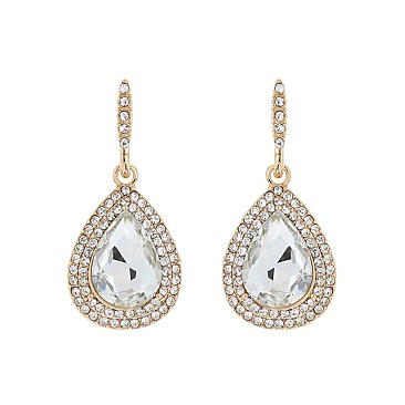 FASHIONABLE HALO TEARDROP GLASS W/ STONE POST EARRING SLEQ634