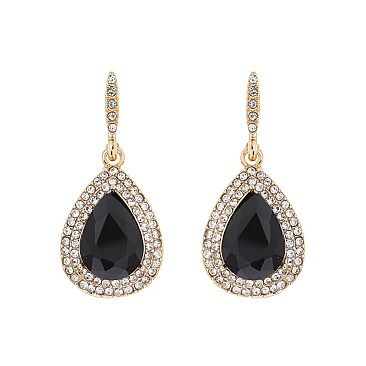 FASHIONABLE HALO TEARDROP GLASS W/ STONE POST EARRING SLEQ634