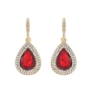 FASHIONABLE HALO TEARDROP GLASS W/ STONE POST EARRING SLEQ634