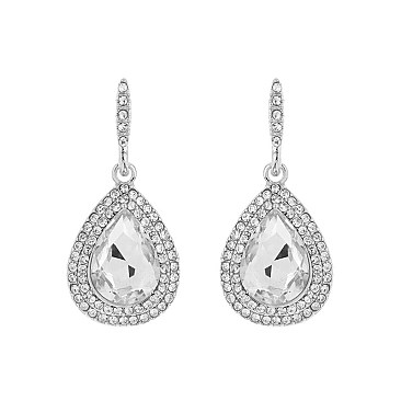 FASHIONABLE HALO TEARDROP GLASS W/ STONE POST EARRING SLEQ634