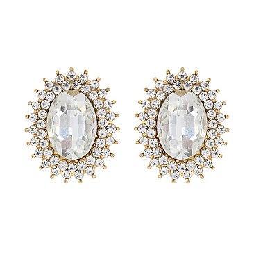 FASHIONABLE SUNBURST GLASS STONE STUD EARRING SLEQ636