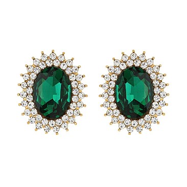 FASHIONABLE SUNBURST GLASS STONE STUD EARRING SLEQ636