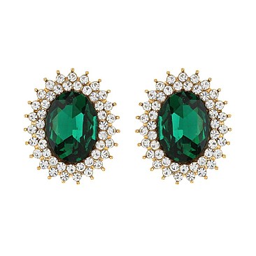 FASHIONABLE SUNBURST GLASS STONE STUD EARRING SLEQ636