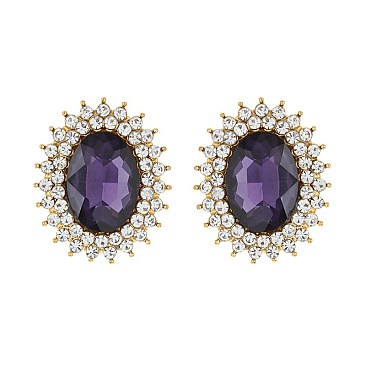 FASHIONABLE SUNBURST GLASS STONE STUD EARRING SLEQ636