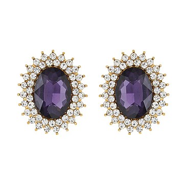 FASHIONABLE SUNBURST GLASS STONE STUD EARRING SLEQ636