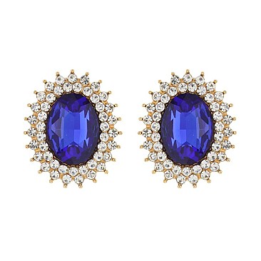 FASHIONABLE SUNBURST GLASS STONE STUD EARRING SLEQ636